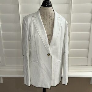 Sosken HOPE WHITE FITTED FAUX LEATHER BLAZER